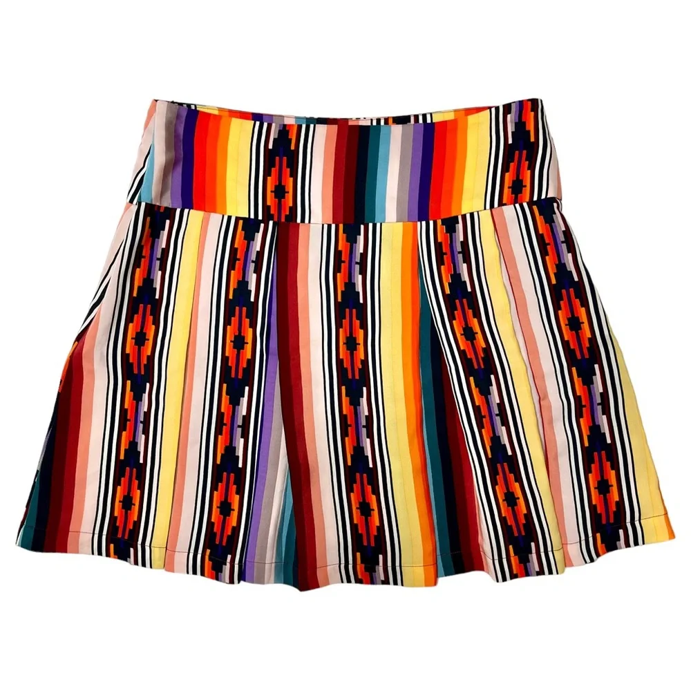 Parker Medium 100%‎ Silk Skirt Multicolor Striped Southwest Boho Festival Mini